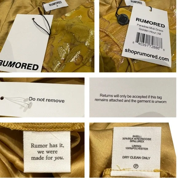 Rumored Paradise Midi Dress Golden Hour Medium New with Tags - Picture 15 of 16